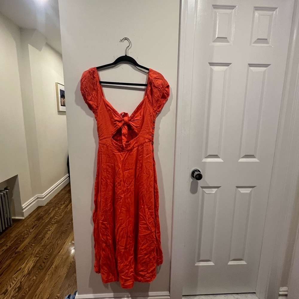 Free People Orange Ruched Tie Front Sundress